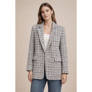 Rachel Zoe Tweed Boucle Blazer Jacket Black White Career Office Classic Size 8